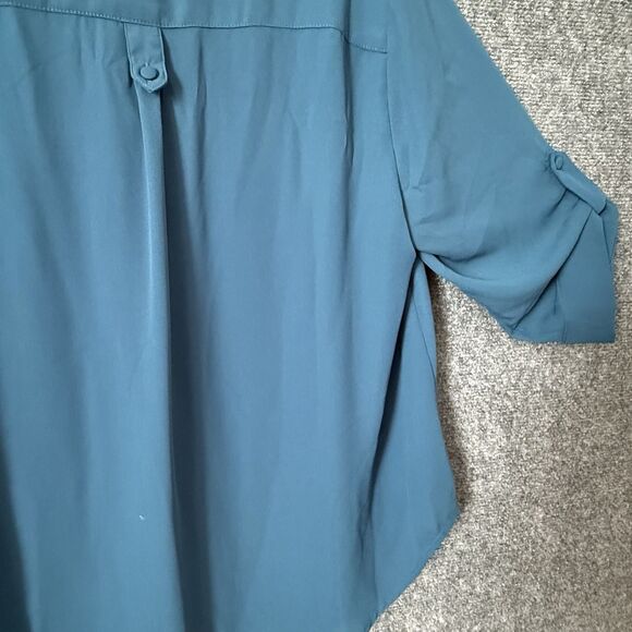 Torrid Harper 3/4 Sleeve Blouse Sz L Teal  Front Pockets Pullover Drapey - Picture 11 of 12